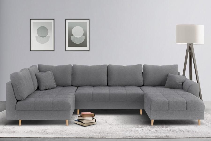 Home affaire Zithoek CHARRE U-vorm met ottomane afmetingen B D H: 310 161 81 cm fijne stiksels losse rug- en sierkussens ook in cord en bouclé