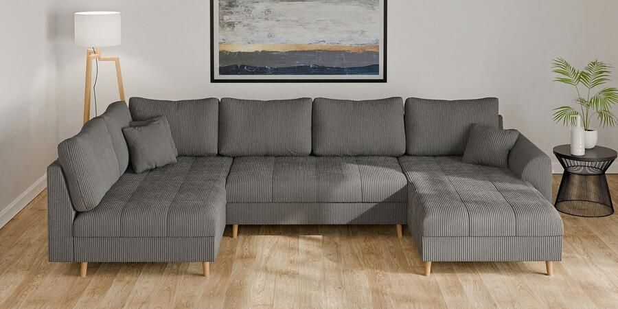 Home affaire Zithoek CHARRE U-vorm met ottomane afmetingen B D H: 310 161 81 cm fijne stiksels losse rug- en sierkussens ook in cord en bouclé - Foto 4