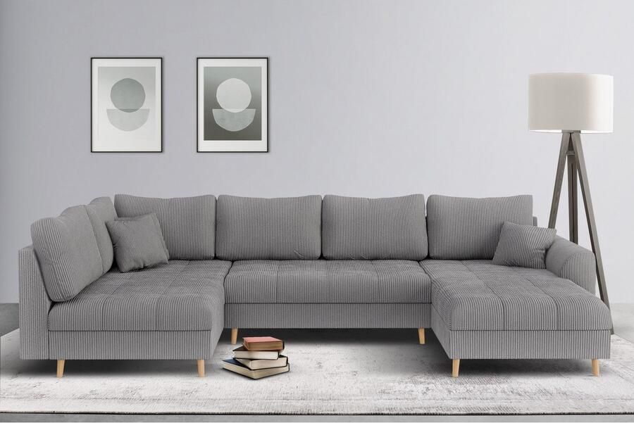 Home affaire Zithoek CHARRE U-vorm met ottomane afmetingen B D H: 310 161 81 cm fijne stiksels losse rug- en sierkussens ook in cord en bouclé