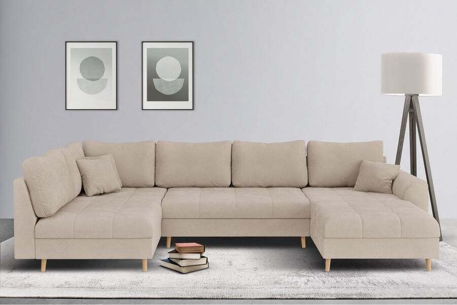 Home affaire Zithoek CHARRE U-vorm met ottomane afmetingen B D H: 310 161 81 cm fijne stiksels losse rug- en sierkussens ook in cord en bouclé