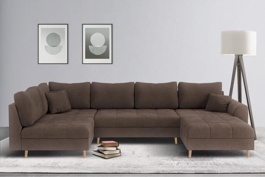 Home affaire Zithoek CHARRE U-vorm met ottomane afmetingen B D H: 310 161 81 cm fijne stiksels losse rug- en sierkussens ook in cord en bouclé