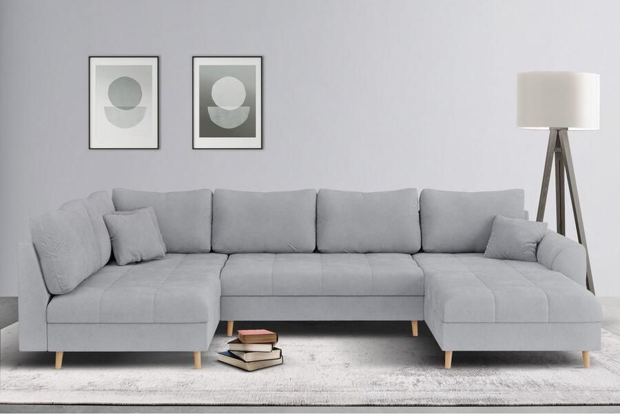 Home affaire Zithoek CHARRE U-vorm met ottomane afmetingen B D H: 310 161 81 cm fijne stiksels losse rug- en sierkussens ook in cord en bouclé