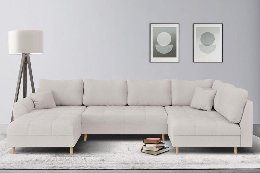 Home affaire Zithoek CHARRE U-vorm met ottomane afmetingen B D H: 310 161 81 cm fijne stiksels losse rug- en sierkussens ook in cord en bouclé