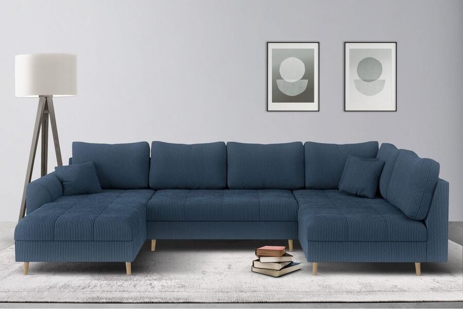 Home affaire Zithoek CHARRE U-vorm met ottomane afmetingen B D H: 310 161 81 cm fijne stiksels losse rug- en sierkussens ook in cord en bouclé