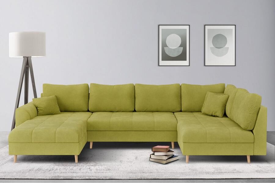 Home affaire Zithoek CHARRE U-vorm met ottomane afmetingen B D H: 310 161 81 cm fijne stiksels losse rug- en sierkussens ook in cord en bouclé