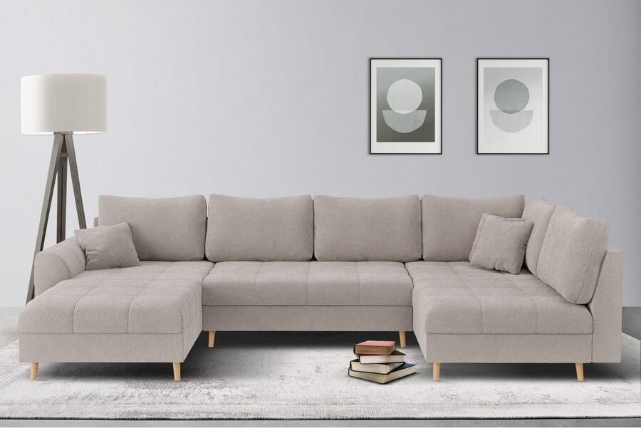 Home affaire Zithoek CHARRE U-vorm met ottomane afmetingen B D H: 310 161 81 cm fijne stiksels losse rug- en sierkussens ook in cord en bouclé