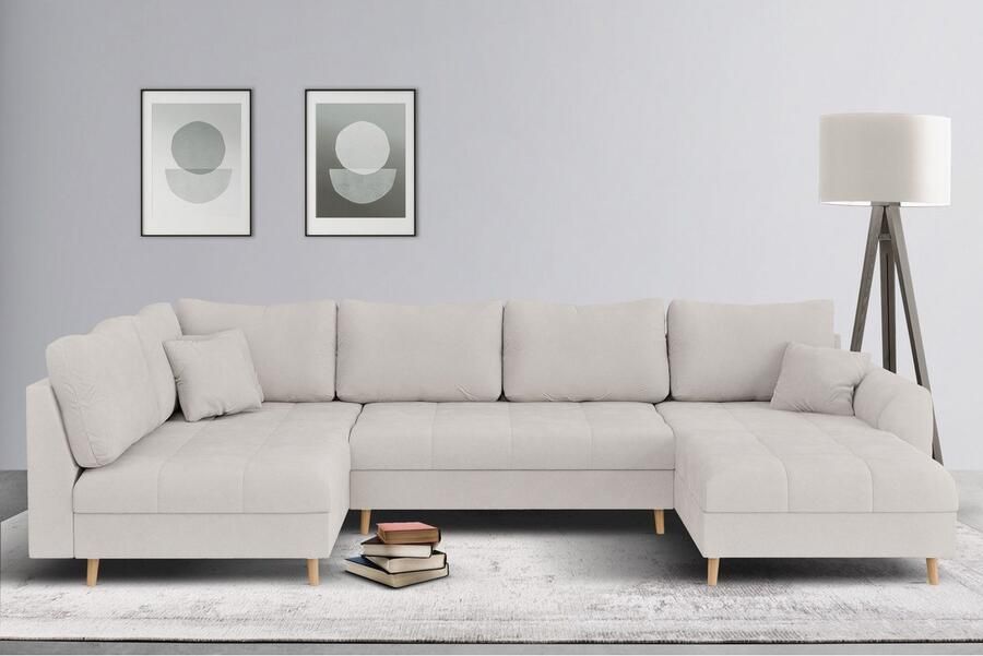 Home affaire Zithoek CHARRE U-vorm met ottomane afmetingen B D H: 310 161 81 cm fijne stiksels losse rug- en sierkussens ook in cord en bouclé