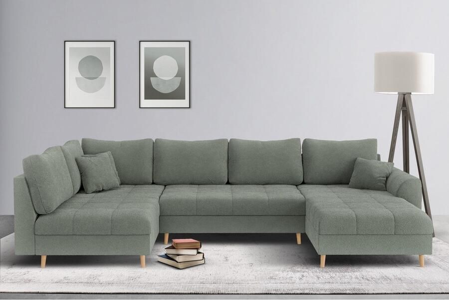 Home affaire Zithoek CHARRE U-vorm met ottomane afmetingen B D H: 310 161 81 cm fijne stiksels losse rug- en sierkussens ook in cord en bouclé