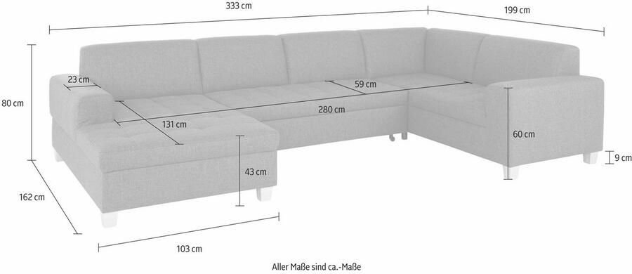 Home affaire Zithoek Corby veel ruimte en comfort U-vorm naar keuze met slaapfunctie stiksels op het zitoppervlak