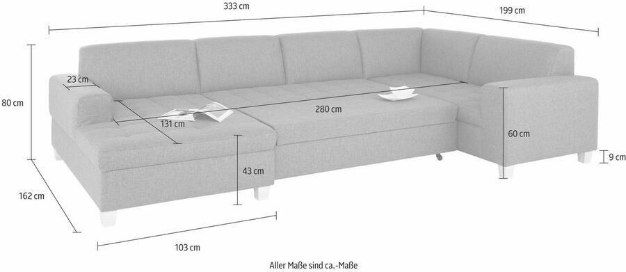Home affaire Zithoek Corby veel ruimte en comfort U-vorm naar keuze met slaapfunctie stiksels op het zitoppervlak