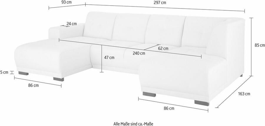Home affaire Zithoek Langeland U-vorm incl. 2 sierkussens recamiere naar keuze links of rechts te plaatsen
