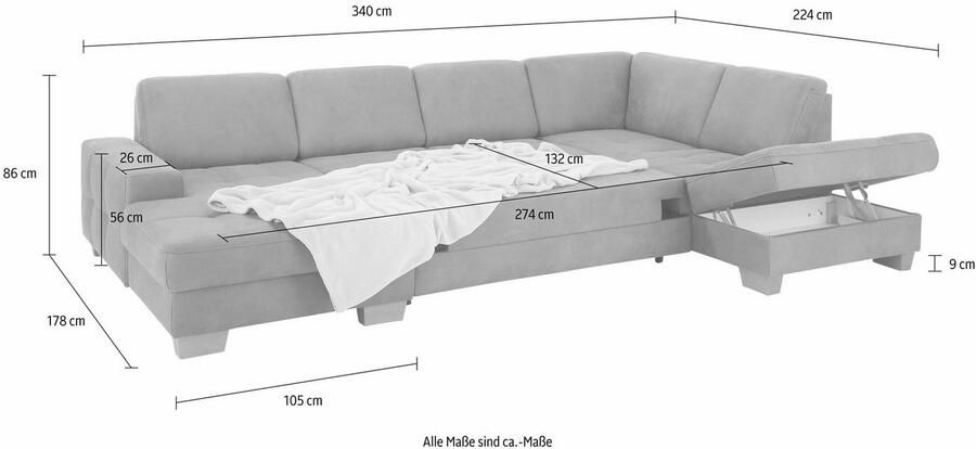 Home affaire Zithoek Puccini U-vorm met binnenvering zitdiepteverstelling contrastnaad - Foto 11