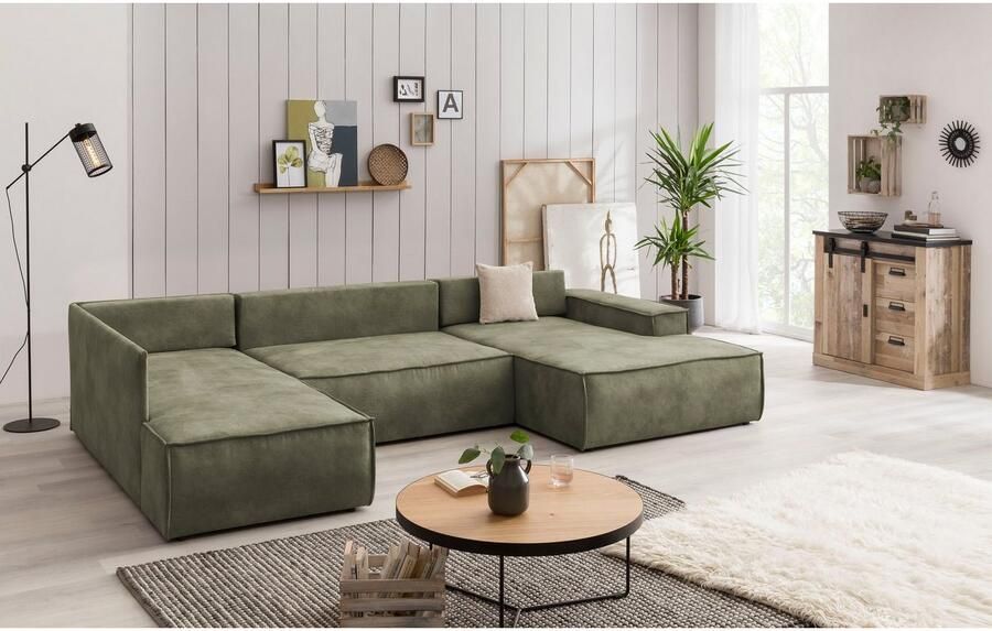 Home affaire Zithoek SHERWOOD 329 cm U-vorm slaapbank Slaapfunctie met bedkist (194x139 cm) cord vintage fluweel - Foto 8