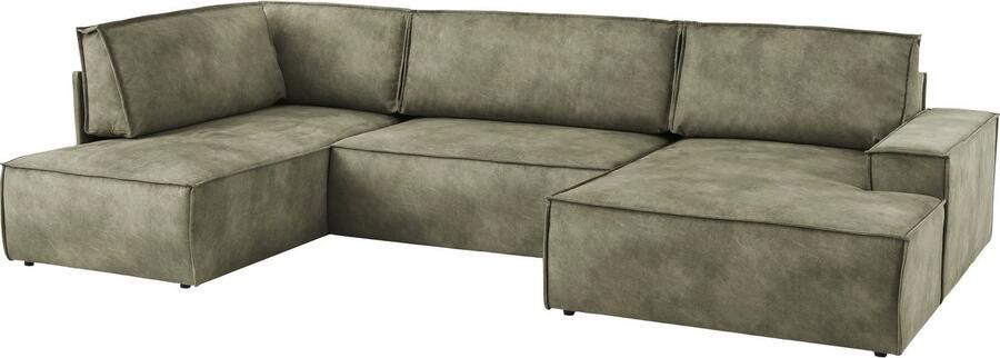 Home affaire Zithoek SHERWOOD 329 cm U-vorm slaapbank Slaapfunctie met bedkist (194x139 cm) cord vintage fluweel - Foto 12