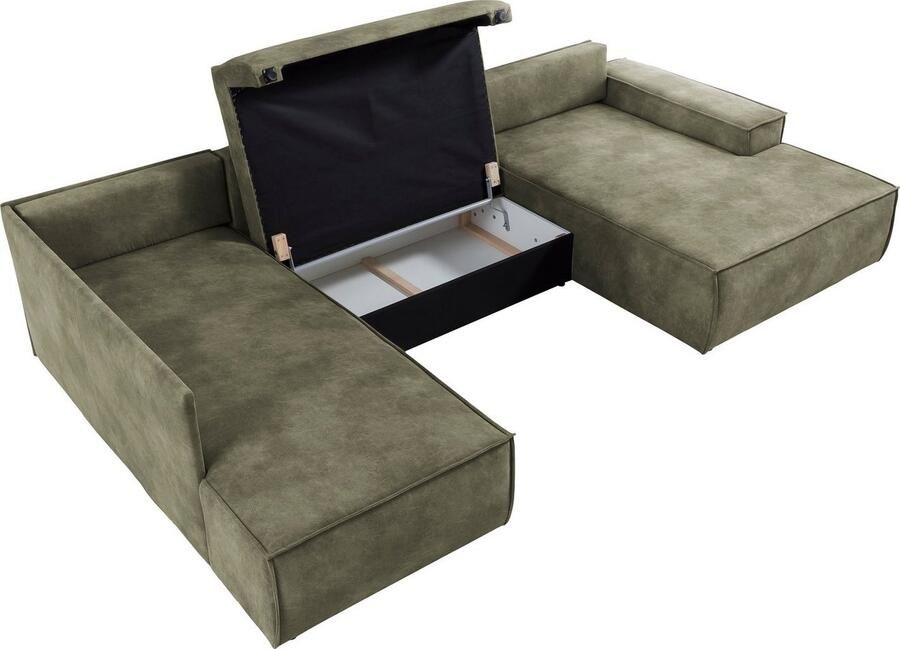 Home affaire Zithoek SHERWOOD 329 cm U-vorm slaapbank Slaapfunctie met bedkist (194x139 cm) cord vintage fluweel - Foto 2