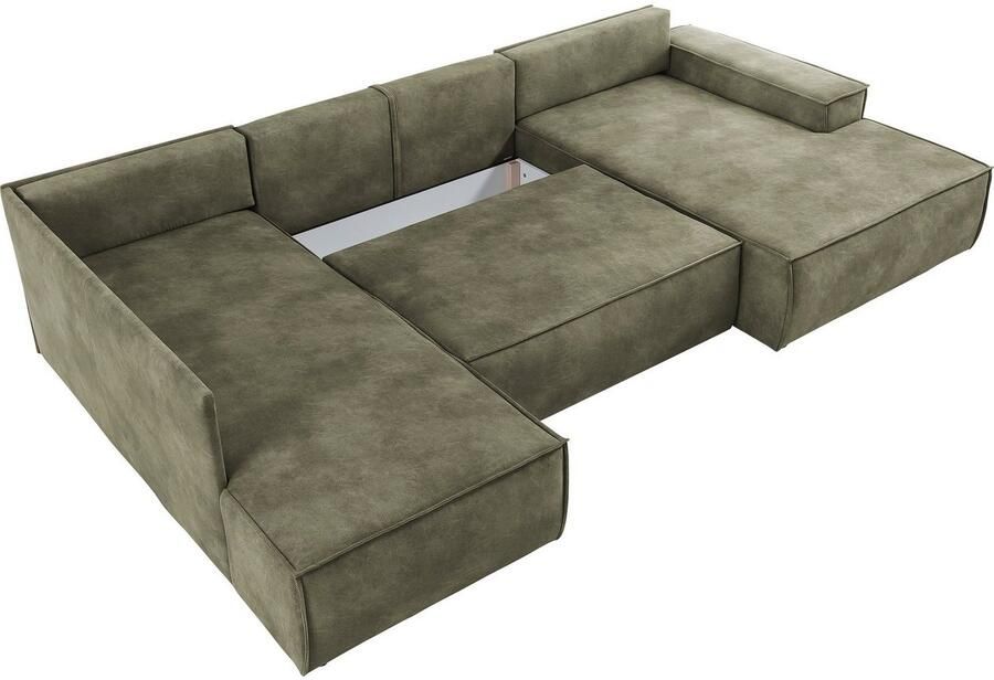 Home affaire Zithoek SHERWOOD 329 cm U-vorm slaapbank Slaapfunctie met bedkist (194x139 cm) cord vintage fluweel - Foto 4