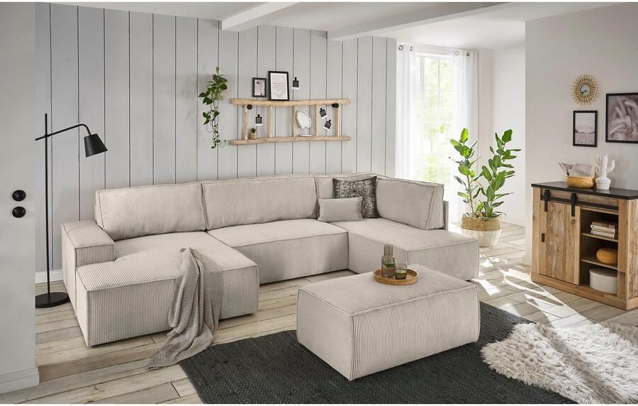 Home affaire Zithoek SHERWOOD 329 cm U-vorm slaapbank Slaapfunctie met bedkist (194x139 cm) cord vintage fluweel - Foto 9
