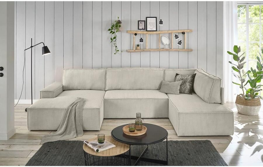 Home affaire Zithoek SHERWOOD 329 cm U-vorm slaapbank Slaapfunctie met bedkist (194x139 cm) cord vintage fluweel - Foto 7