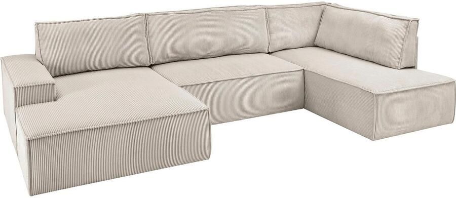 Home affaire Zithoek SHERWOOD 329 cm U-vorm slaapbank Slaapfunctie met bedkist (194x139 cm) cord vintage fluweel - Foto 13