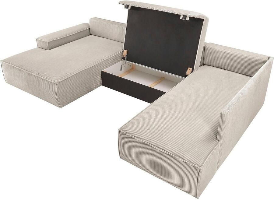 Home affaire Zithoek SHERWOOD 329 cm U-vorm slaapbank Slaapfunctie met bedkist (194x139 cm) cord vintage fluweel - Foto 3