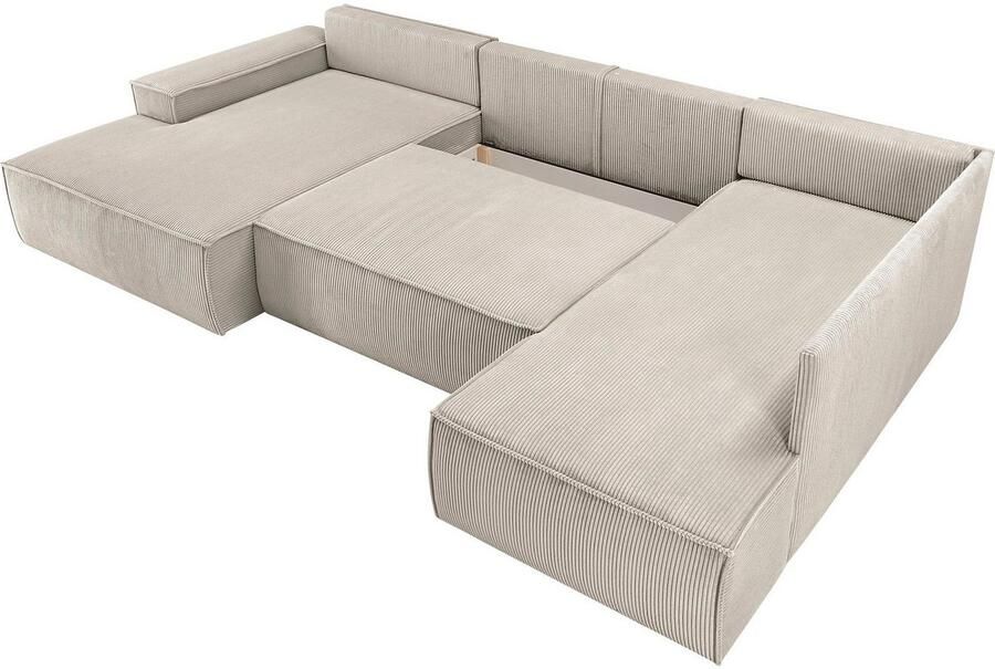 Home affaire Zithoek SHERWOOD 329 cm U-vorm slaapbank Slaapfunctie met bedkist (194x139 cm) cord vintage fluweel - Foto 6