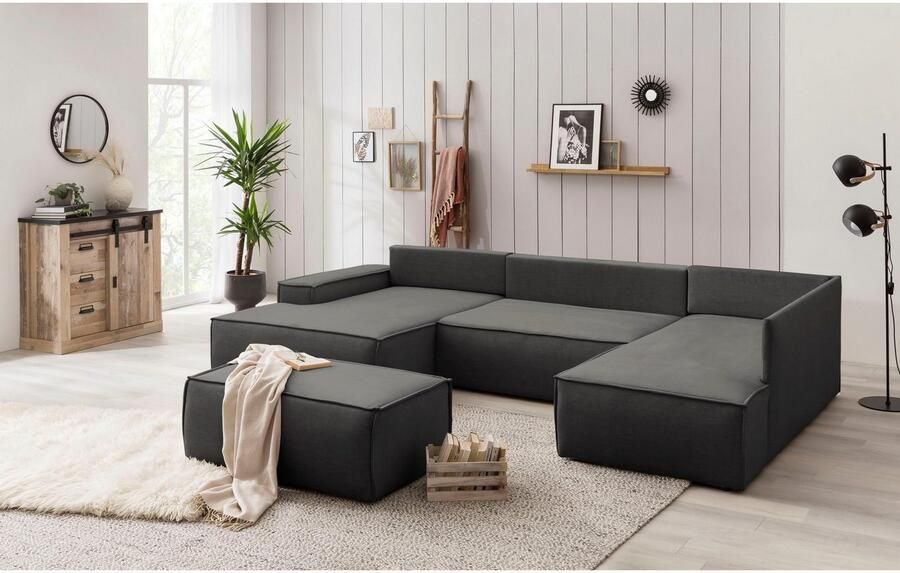 Home affaire Zithoek SHERWOOD 329 cm U-vorm slaapbank Slaapfunctie met bedkist (194x139 cm) cord vintage fluweel - Foto 7