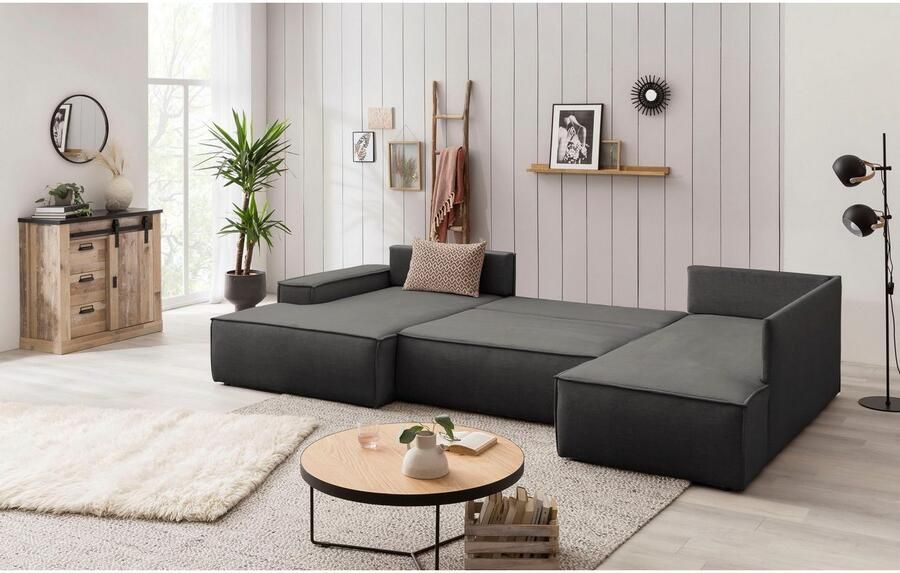 Home affaire Zithoek SHERWOOD 329 cm U-vorm slaapbank Slaapfunctie met bedkist (194x139 cm) cord vintage fluweel - Foto 8