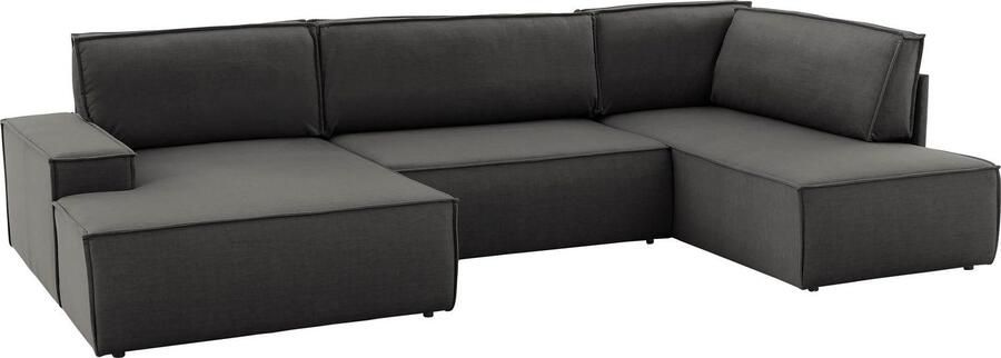 Home affaire Zithoek SHERWOOD 329 cm U-vorm slaapbank Slaapfunctie met bedkist (194x139 cm) cord vintage fluweel - Foto 11
