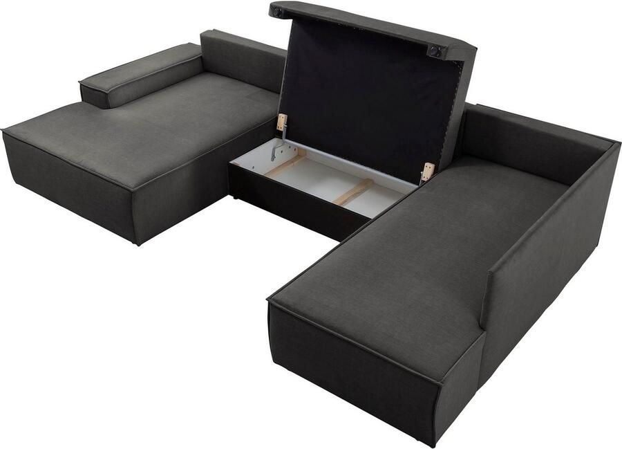 Home affaire Zithoek SHERWOOD 329 cm U-vorm slaapbank Slaapfunctie met bedkist (194x139 cm) cord vintage fluweel - Foto 2