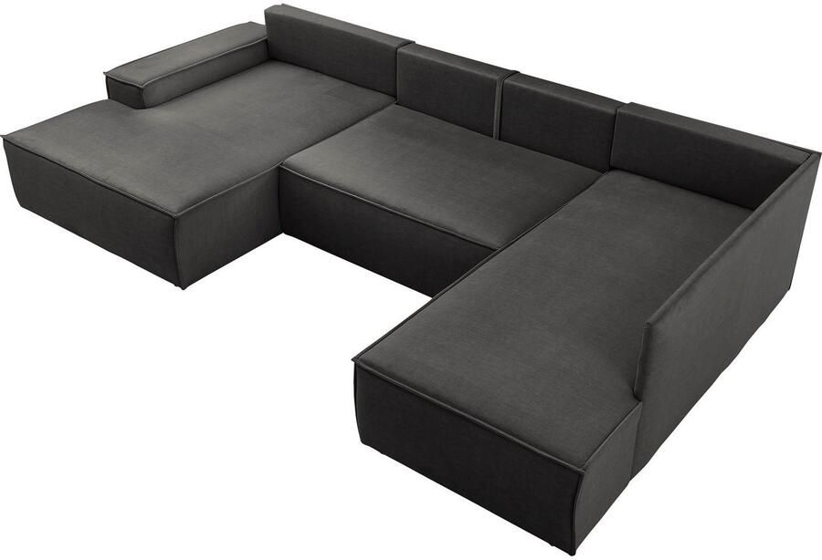 Home affaire Zithoek SHERWOOD 329 cm U-vorm slaapbank Slaapfunctie met bedkist (194x139 cm) cord vintage fluweel - Foto 4