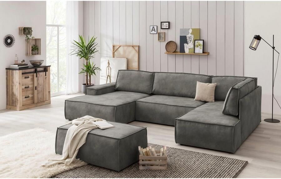 Home affaire Zithoek SHERWOOD 329 cm U-vorm slaapbank Slaapfunctie met bedkist (194x139 cm) cord vintage fluweel - Foto 8