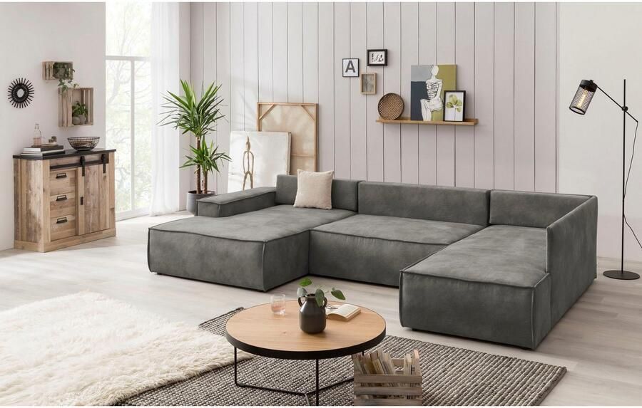 Home affaire Zithoek SHERWOOD 329 cm U-vorm slaapbank Slaapfunctie met bedkist (194x139 cm) cord vintage fluweel - Foto 9