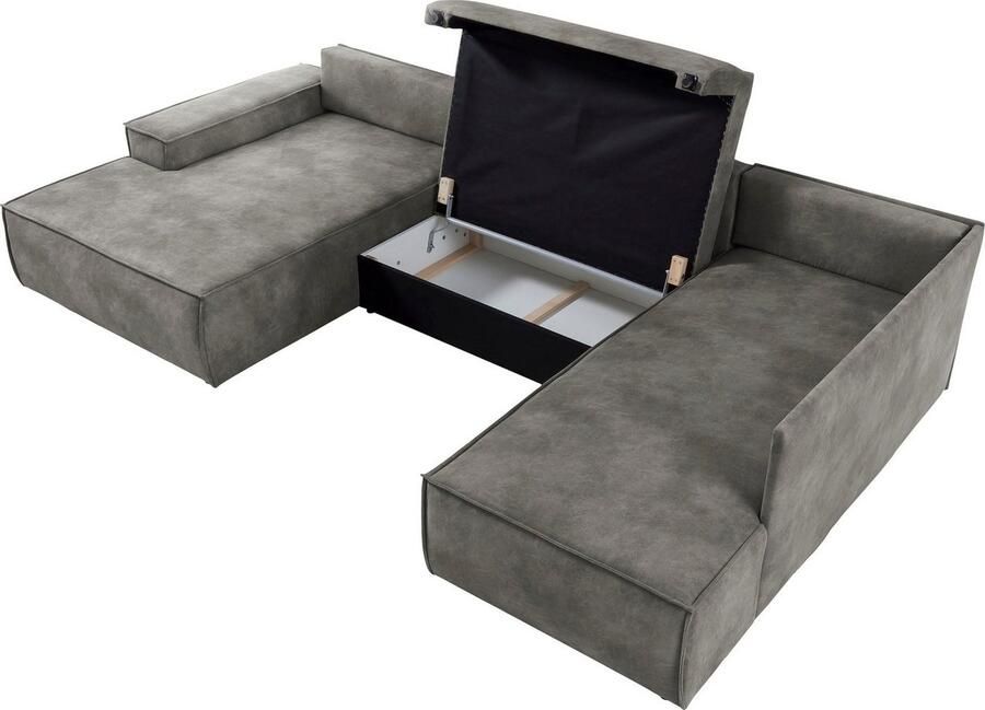 Home affaire Zithoek SHERWOOD 329 cm U-vorm slaapbank Slaapfunctie met bedkist (194x139 cm) cord vintage fluweel - Foto 2
