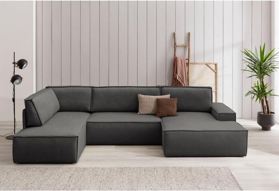 Home affaire Zithoek SHERWOOD 329 cm U-vorm slaapbank Slaapfunctie met bedkist (194x139 cm) cord vintage fluweel - Foto 3