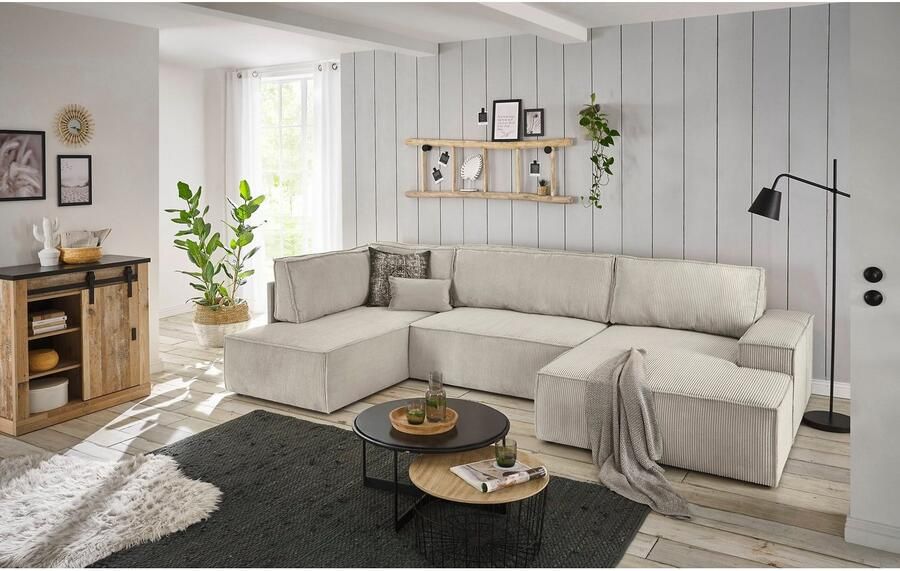 Home affaire Zithoek SHERWOOD 329 cm U-vorm slaapbank Slaapfunctie met bedkist (194x139 cm) cord vintage fluweel - Foto 9
