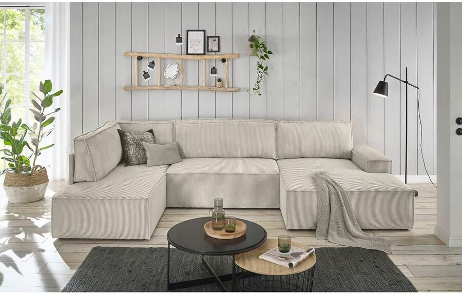 Home affaire Zithoek SHERWOOD 329 cm U-vorm slaapbank Slaapfunctie met bedkist (194x139 cm) cord vintage fluweel - Foto 7