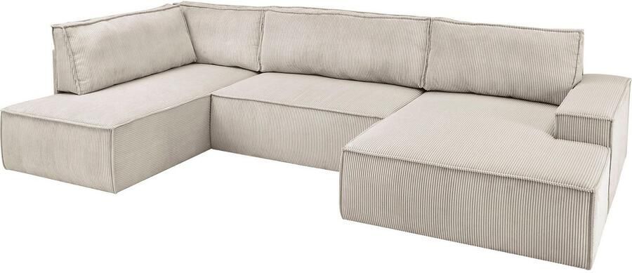 Home affaire Zithoek SHERWOOD 329 cm U-vorm slaapbank Slaapfunctie met bedkist (194x139 cm) cord vintage fluweel - Foto 13