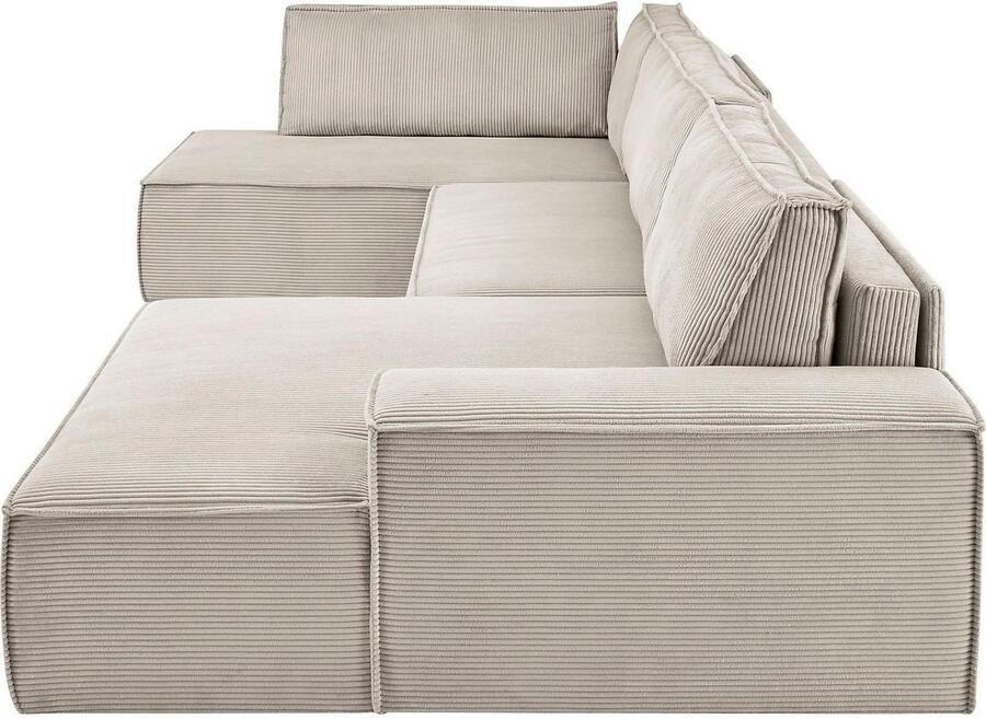 Home affaire Zithoek SHERWOOD 329 cm U-vorm slaapbank Slaapfunctie met bedkist (194x139 cm) cord vintage fluweel - Foto 2