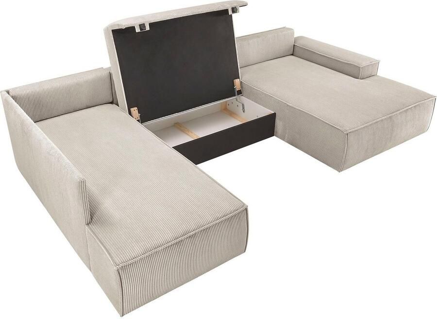 Home affaire Zithoek SHERWOOD 329 cm U-vorm slaapbank Slaapfunctie met bedkist (194x139 cm) cord vintage fluweel - Foto 3