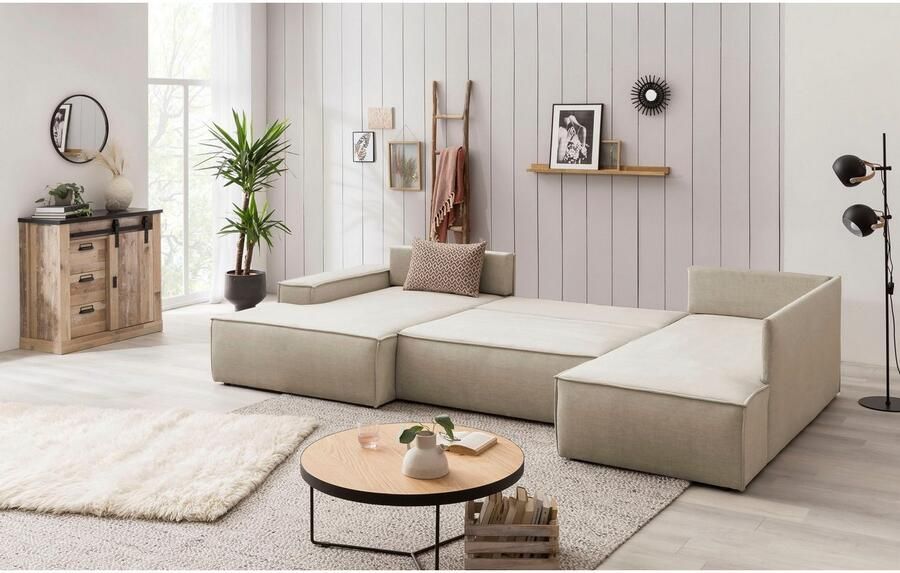 Home affaire Zithoek SHERWOOD 329 cm U-vorm slaapbank Slaapfunctie met bedkist (194x139 cm) cord vintage fluweel - Foto 7