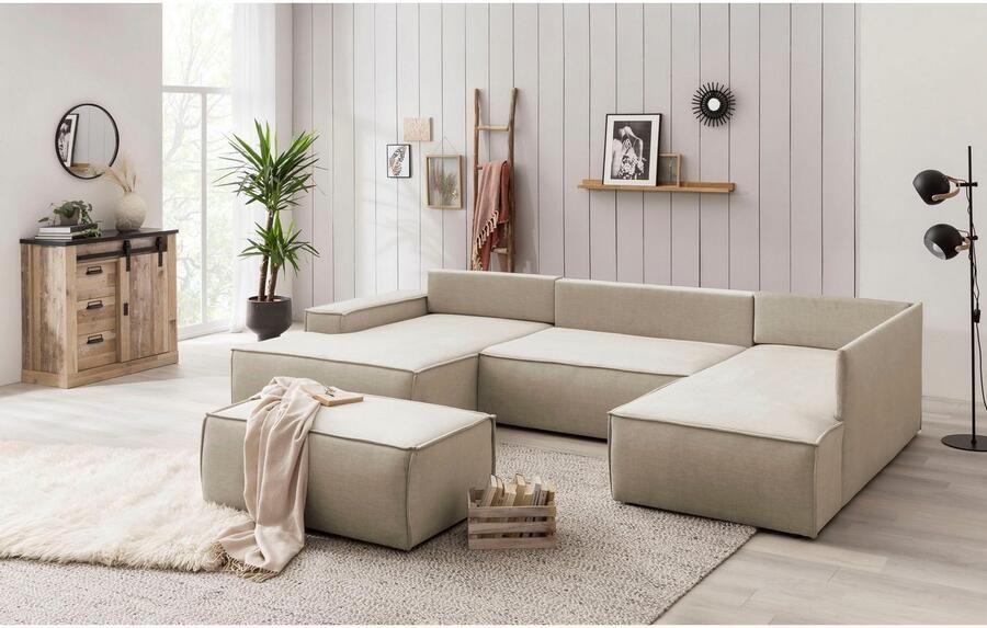 Home affaire Zithoek SHERWOOD 329 cm U-vorm slaapbank Slaapfunctie met bedkist (194x139 cm) cord vintage fluweel - Foto 8