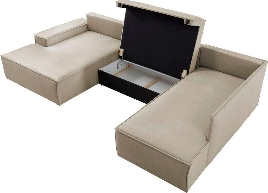 Home affaire Zithoek SHERWOOD 329 cm U-vorm slaapbank Slaapfunctie met bedkist (194x139 cm) cord vintage fluweel - Foto 2