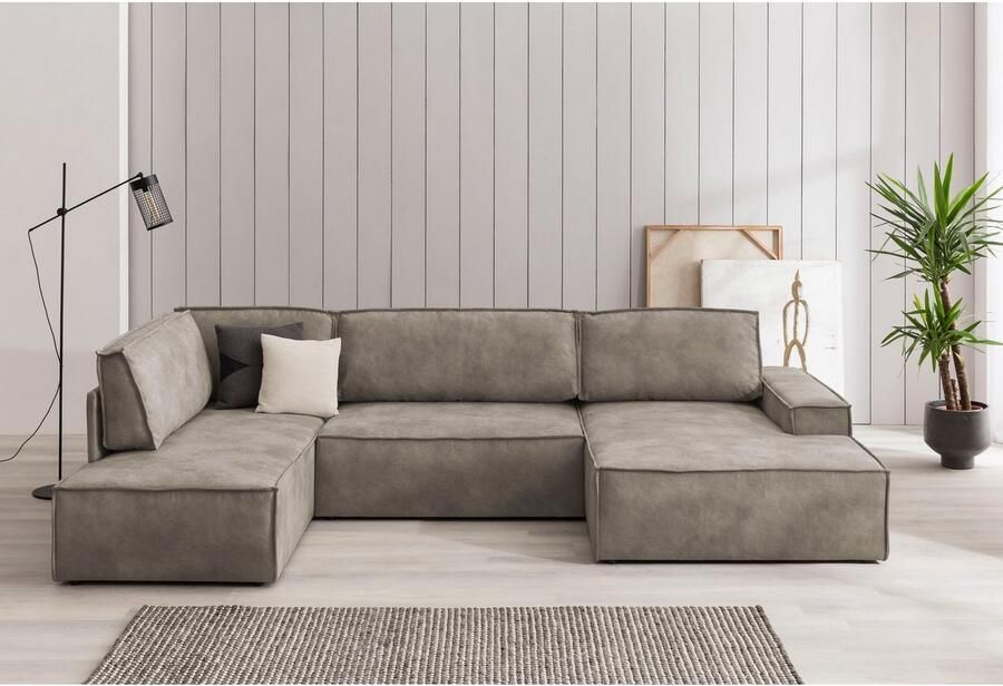 Home affaire Zithoek SHERWOOD 329 cm U-vorm slaapbank Slaapfunctie met bedkist (194x139 cm) cord vintage fluweel - Foto 3