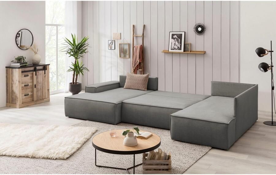 Home affaire Zithoek SHERWOOD 329 cm U-vorm slaapbank Slaapfunctie met bedkist (194x139 cm) cord vintage fluweel - Foto 8