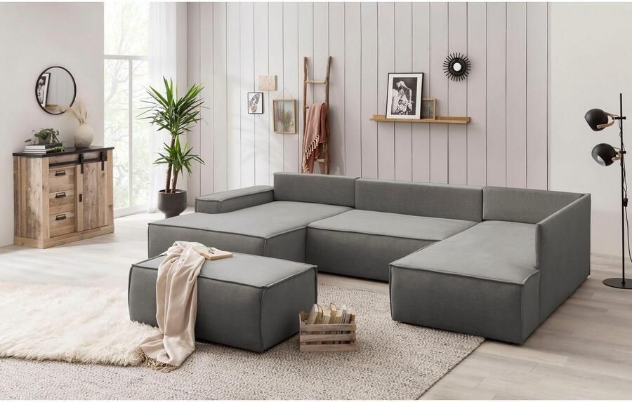 Home affaire Zithoek SHERWOOD 329 cm U-vorm slaapbank Slaapfunctie met bedkist (194x139 cm) cord vintage fluweel - Foto 9