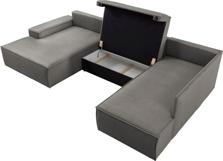 Home affaire Zithoek SHERWOOD 329 cm U-vorm slaapbank Slaapfunctie met bedkist (194x139 cm) cord vintage fluweel - Foto 2