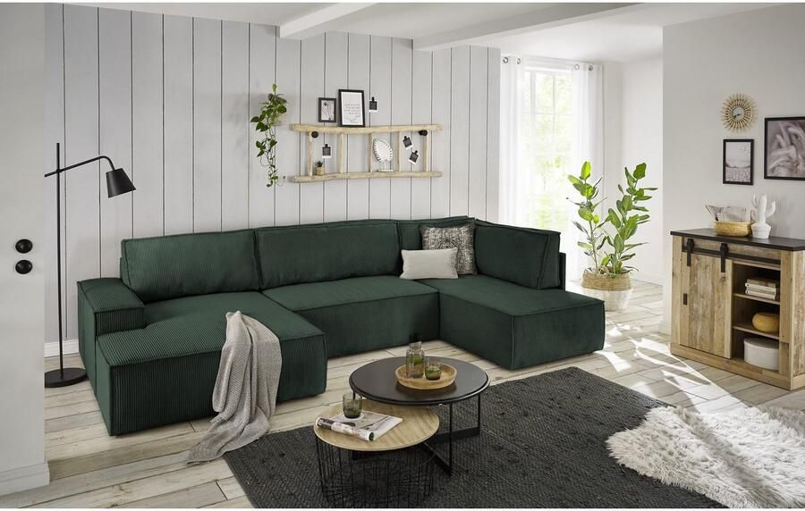 Home affaire Zithoek SHERWOOD 329 cm U-vorm slaapbank Slaapfunctie met bedkist (194x139 cm) cord vintage fluweel - Foto 7