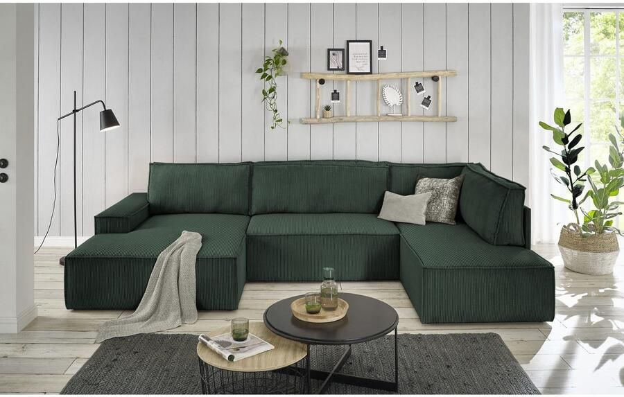 Home affaire Zithoek SHERWOOD 329 cm U-vorm slaapbank Slaapfunctie met bedkist (194x139 cm) cord vintage fluweel - Foto 6
