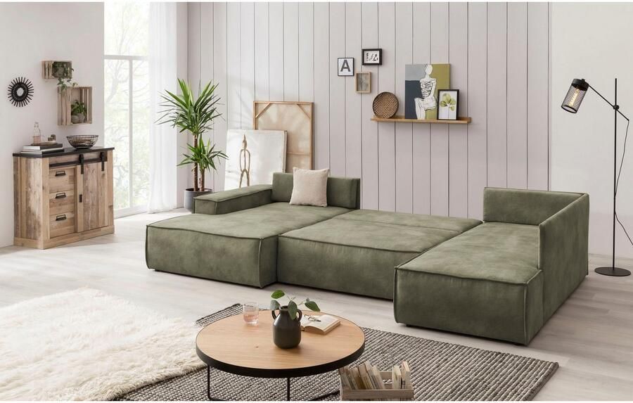 Home affaire Zithoek SHERWOOD 329 cm U-vorm slaapbank Slaapfunctie met bedkist (194x139 cm) cord vintage fluweel - Foto 8