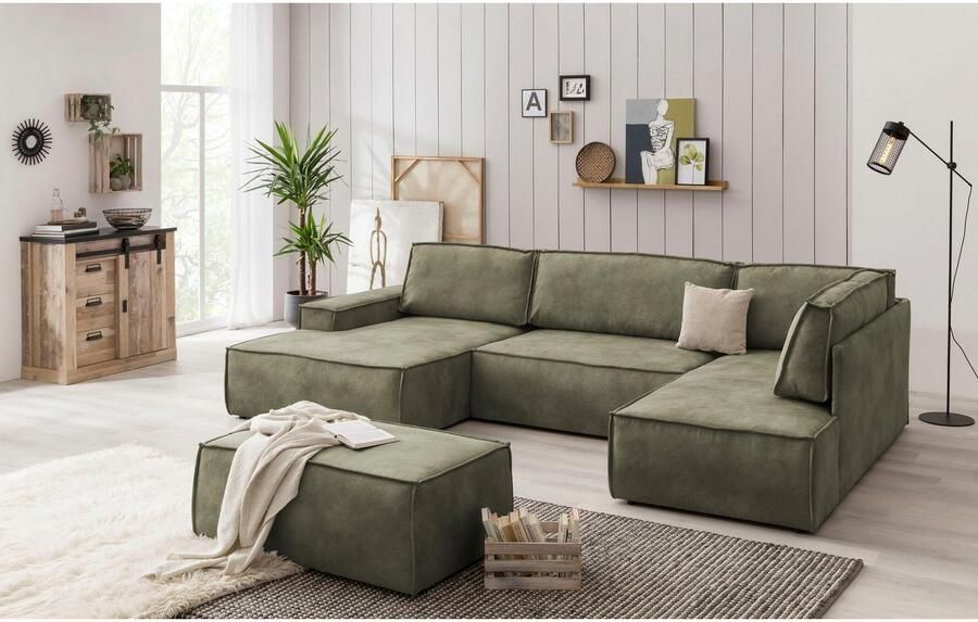 Home affaire Zithoek SHERWOOD 329 cm U-vorm slaapbank Slaapfunctie met bedkist (194x139 cm) cord vintage fluweel - Foto 9